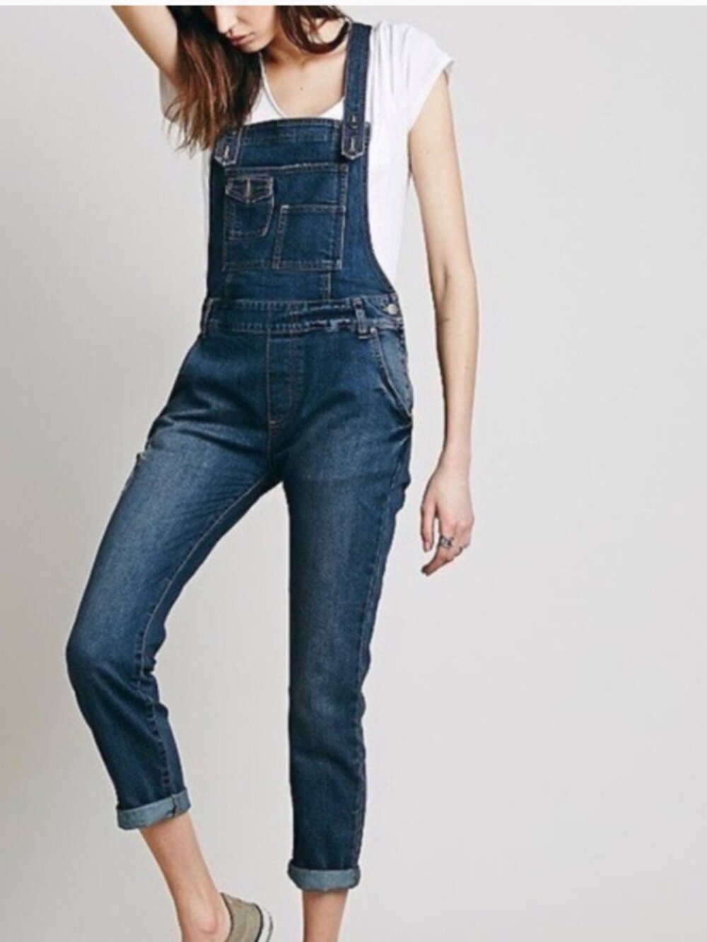 Free People Milo Distressed Denim Overalls Size 27